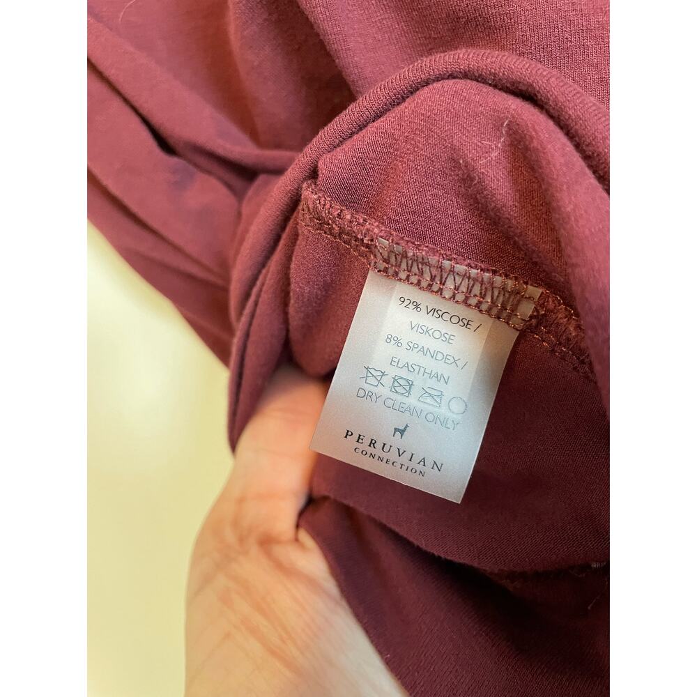 Peruvian Connection Drape Neck Top Burgundy Short Sleeve Large Career Chic - Picture 4 of 4